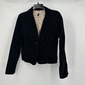 Womens Vintage‎ Black Corduroy Blazer Size M Dark Academia Cottage Noir Preppy